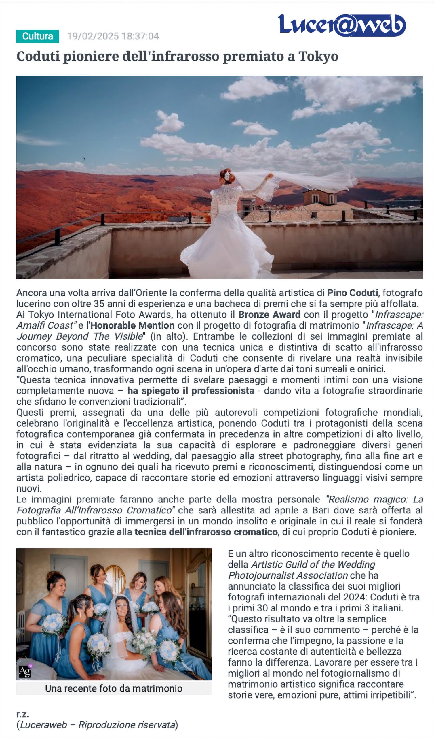 Articolo di LuceraWeb sui premi TIFA 2024 ricevuti da Pino Coduti per la sua fotografia all’infrarosso cromatico