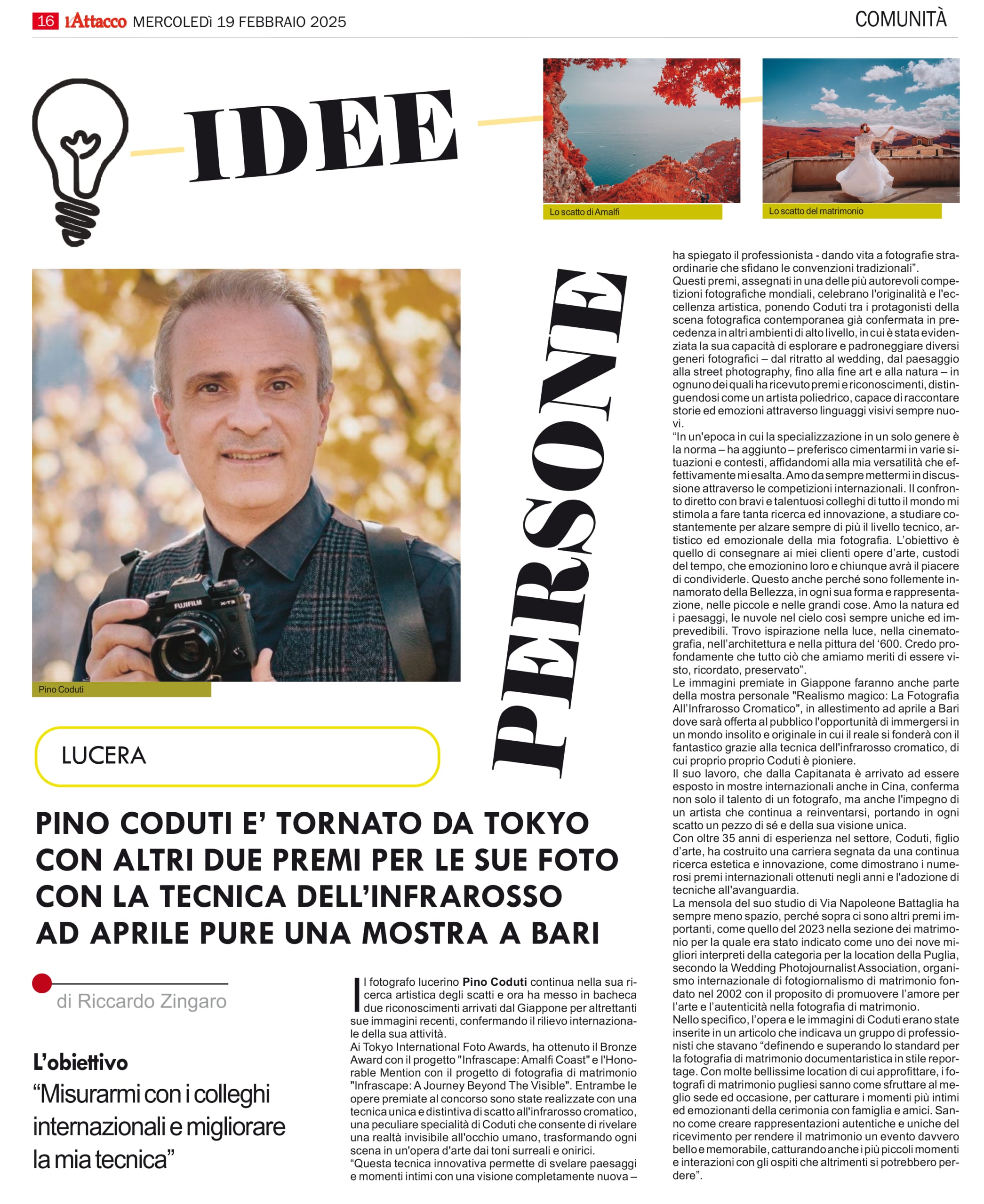 Articolo de l'Attacco per Pino Coduti sul premio ai Tokio International Photo Awards 2024